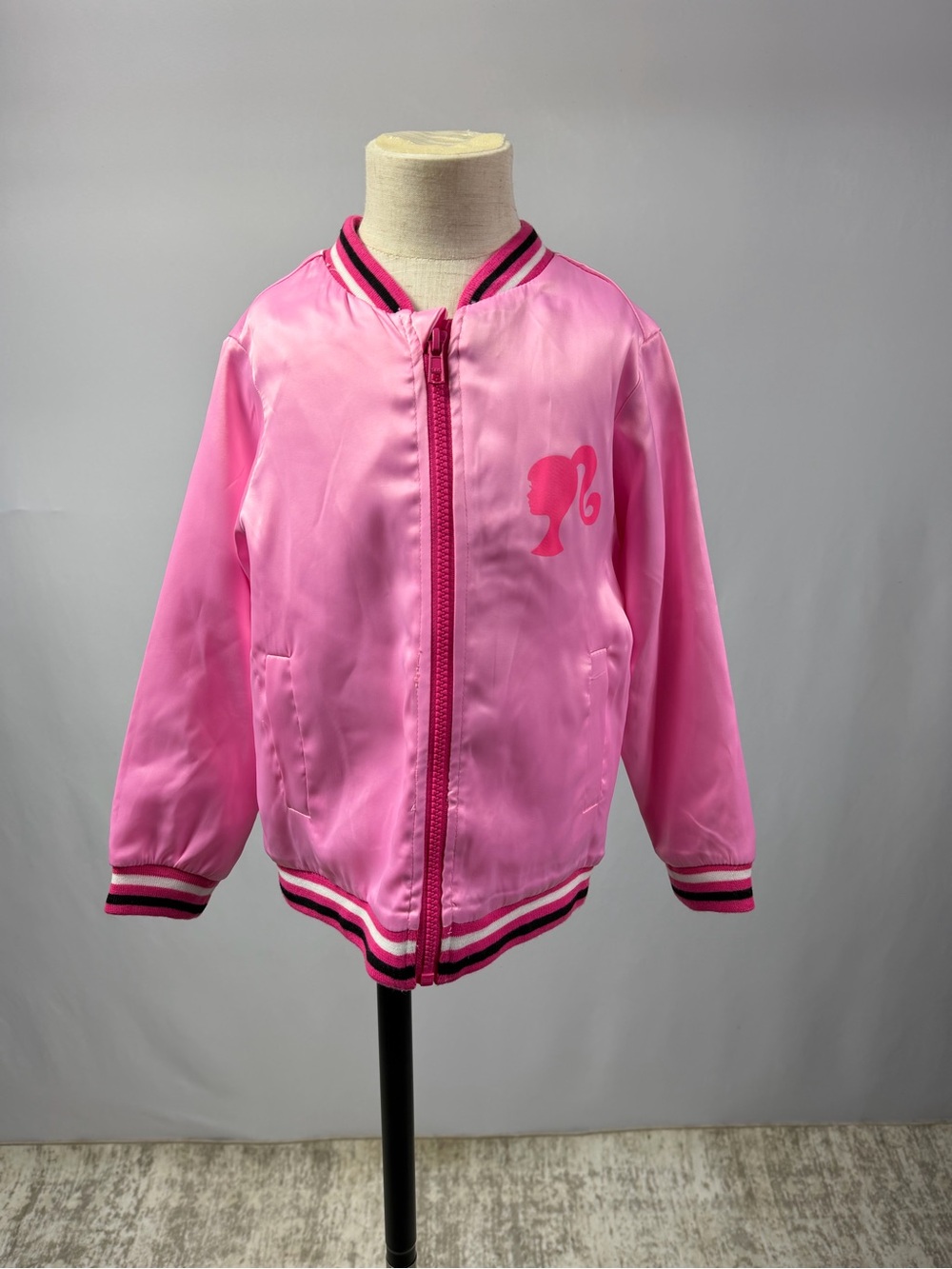 Barbie girls pink satin bomber jacket size 4